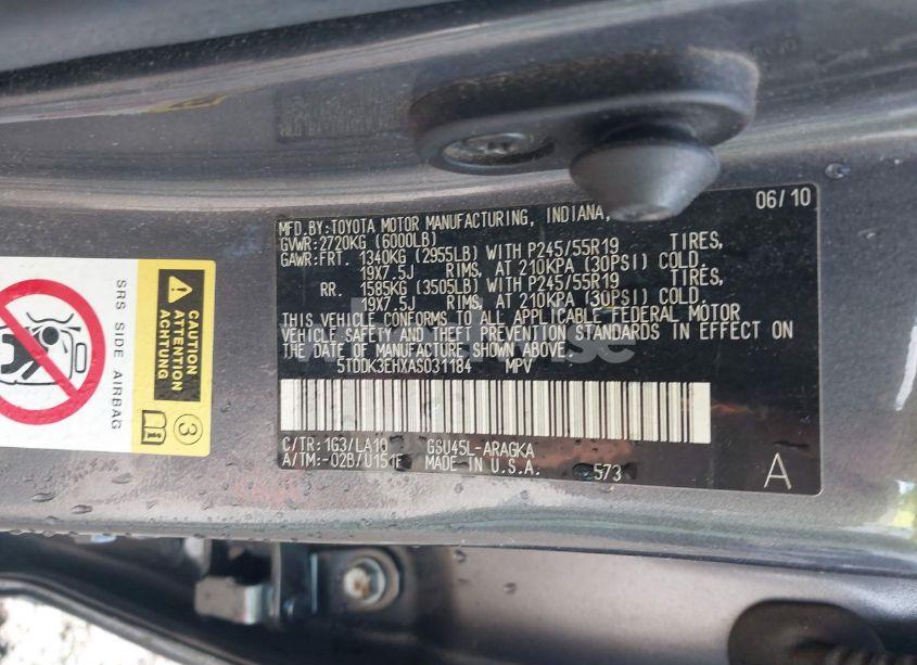 Photo 9 of 2010 Toyota Highlander LIMITED V6 (VIN 5TDDK3EHXAS031184)