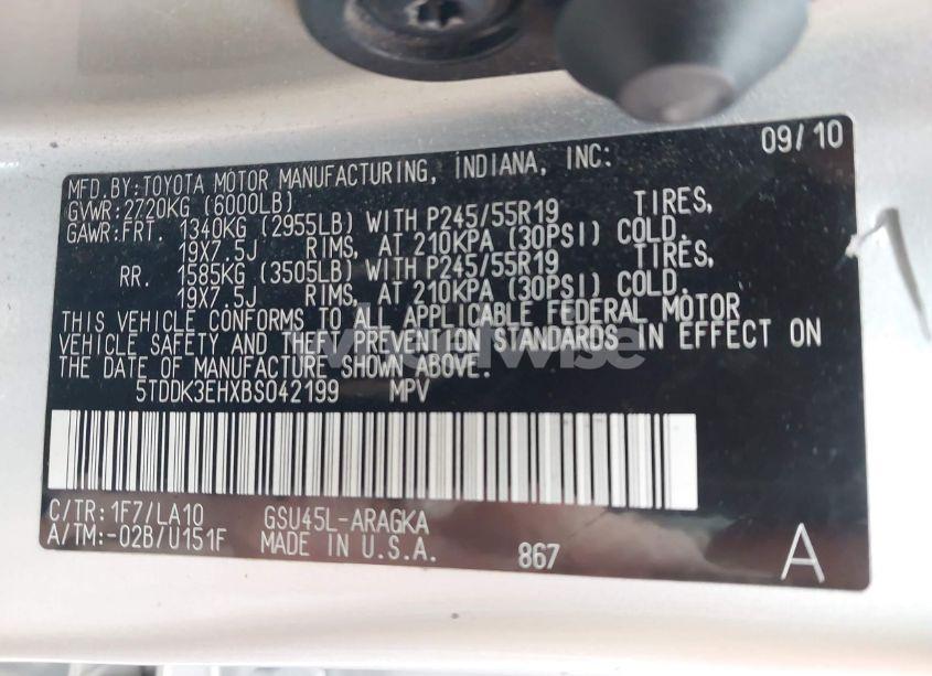 Photo 9 of 2011 Toyota Highlander LIMITED V6 (VIN 5TDDK3EHXBS042199)