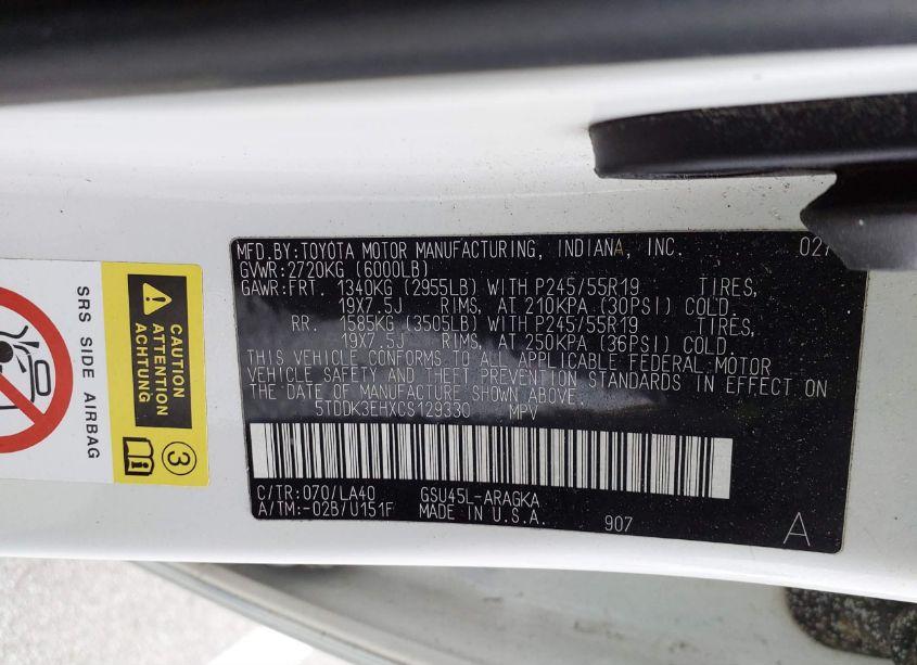 Photo 9 of 2012 Toyota Highlander LIMITED V6 (VIN 5TDDK3EHXCS129330)