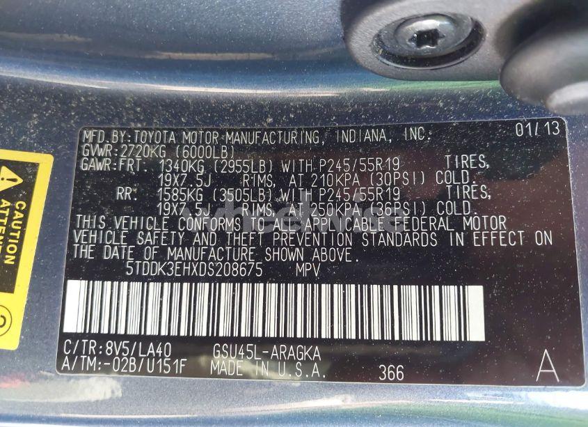 Photo 9 of 2013 Toyota Highlander LIMITED V6 (VIN 5TDDK3EHXDS208675)