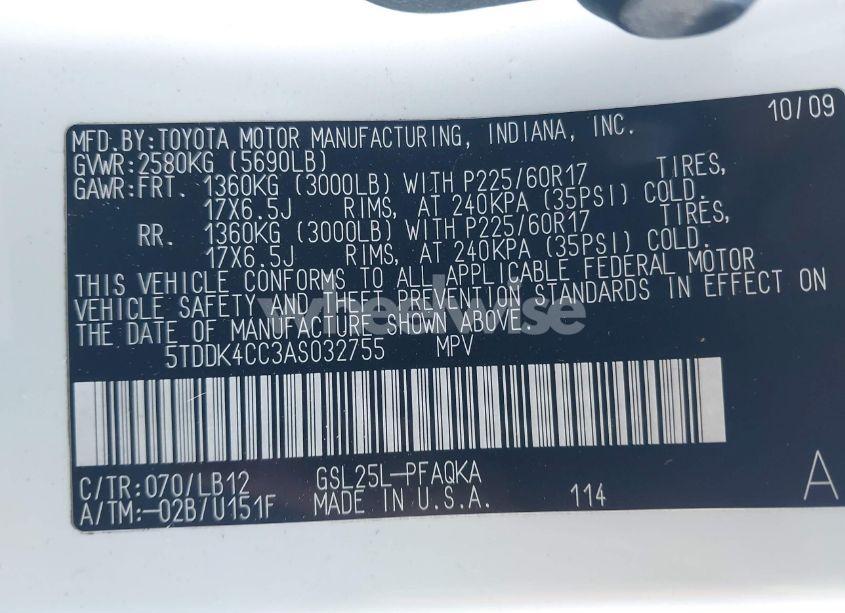 Photo 9 of 2010 Toyota Sienna XLE/XLE LIMITED (VIN 5TDDK4CC3AS032755)