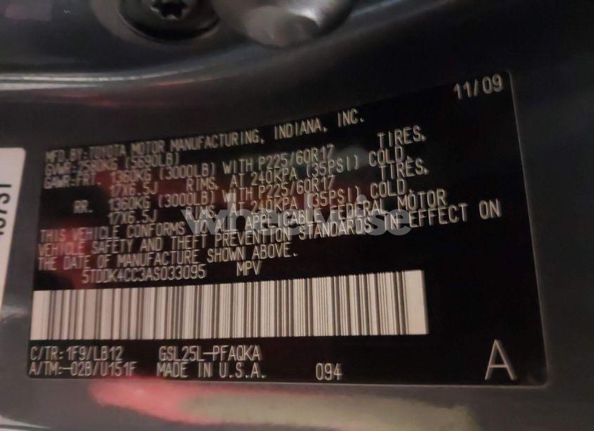 Photo 9 of 2010 Toyota Sienna LIMITED (VIN 5TDDK4CC3AS033095)