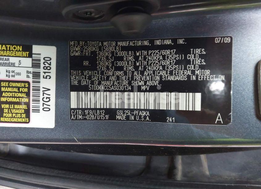 Photo 9 of 2010 Toyota Sienna XLE (VIN 5TDDK4CC5AS030134)