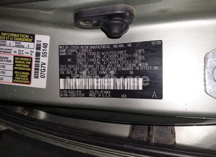 Photo 9 of 2010 Toyota Sienna XLE (VIN 5TDDK4CC5AS032384)