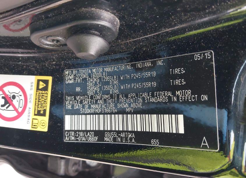 Photo 9 of 2015 Toyota Highlander LIMITED PLATINUM V6 (VIN 5TDDKRFH0FS166764)