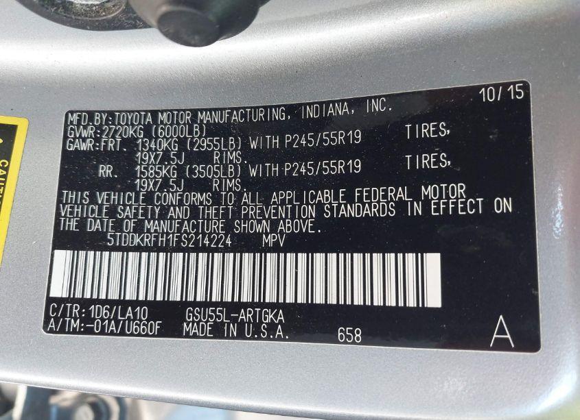 Photo 9 of 2015 Toyota Highlander LIMITED V6 (VIN 5TDDKRFH1FS214224)