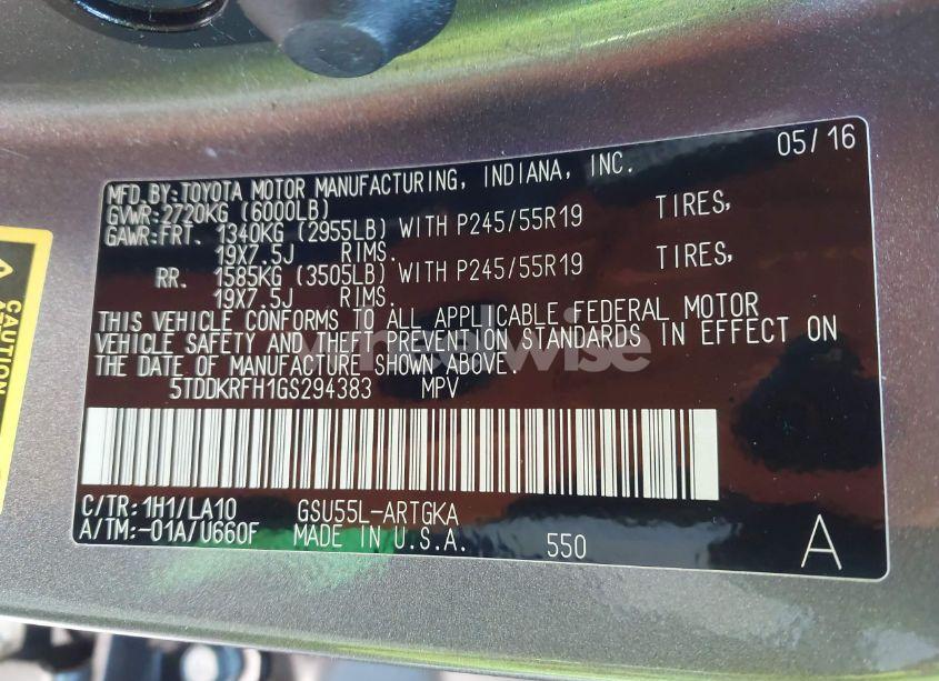 Photo 9 of 2016 Toyota Highlander LIMITED PLATINUM V6 (VIN 5TDDKRFH1GS294383)