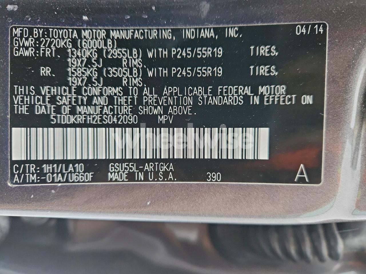 Photo 14 of 2014 TOYOTA HIGHLANDER LIMITED (VIN 5TDDKRFH2ES042090)