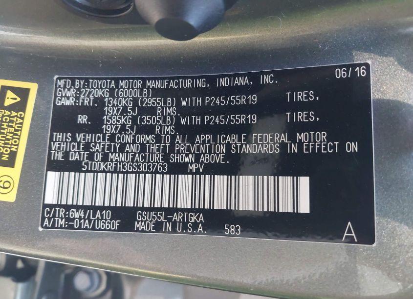 Photo 9 of 2016 Toyota Highlander LIMITED PLATINUM V6 (VIN 5TDDKRFH3GS303763)