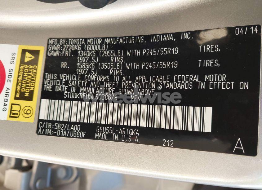 Photo 9 of 2014 Toyota Highlander LIMITED PLATINUM V6 (VIN 5TDDKRFH5ES038678)