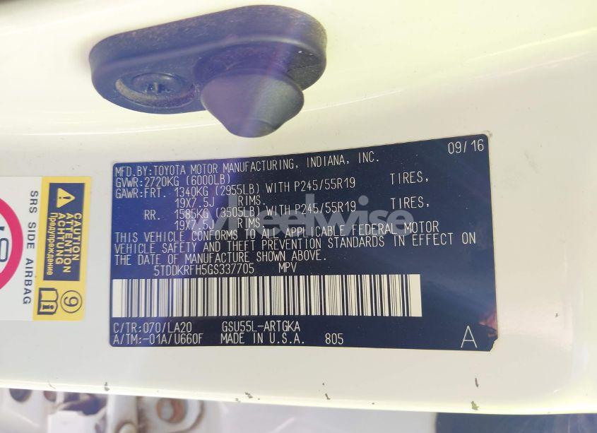 Photo 9 of 2016 Toyota Highlander LIMITED V6 (VIN 5TDDKRFH5GS337705)