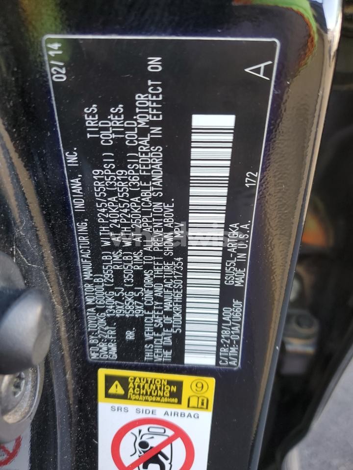 Photo 14 of 2014 TOYOTA HIGHLANDER LIMITED (VIN 5TDDKRFH6ES017354)