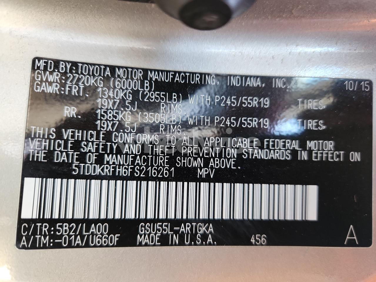 Photo 14 of 2015 TOYOTA HIGHLANDER LIMITED (VIN 5TDDKRFH6FS216261)