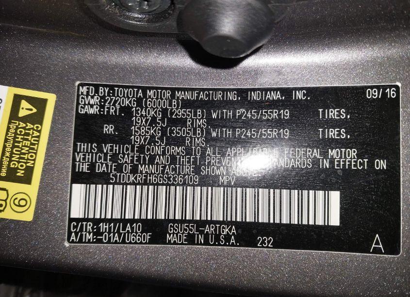 Photo 9 of 2016 Toyota Highlander LIMITED PLATINUM V6 (VIN 5TDDKRFH6GS336109)