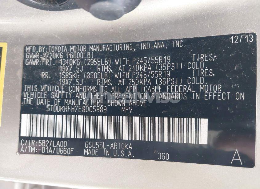 Photo 9 of 2014 Toyota Highlander LIMITED PLATINUM V6 (VIN 5TDDKRFH7ES005889)