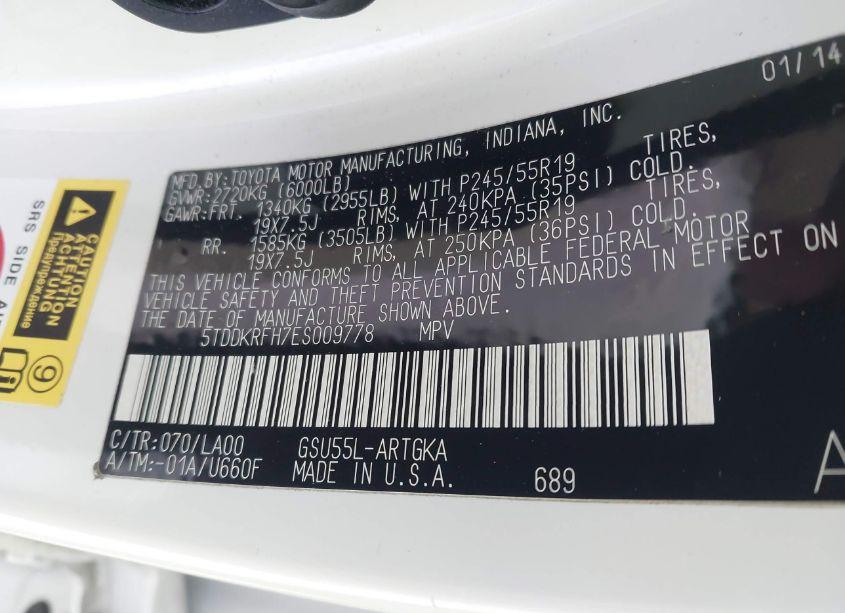 Photo 9 of 2014 Toyota Highlander LIMITED V6 (VIN 5TDDKRFH7ES009778)