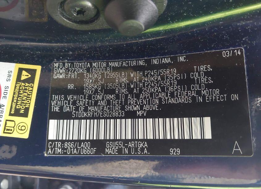 Photo 9 of 2014 Toyota Highlander LIMITED PLATINUM V6/LIMITED V6 (VIN 5TDDKRFH7ES028833)