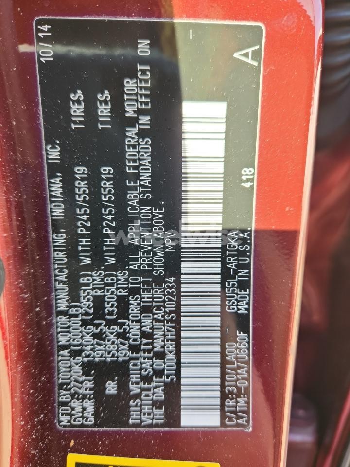 Photo 14 of 2015 TOYOTA HIGHLANDER LIMITED (VIN 5TDDKRFH7FS102334)