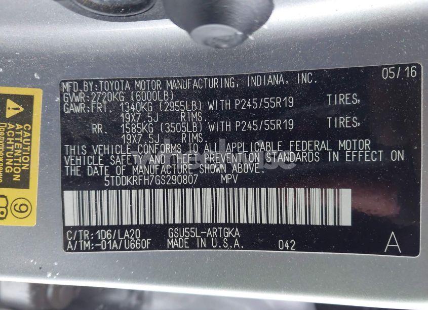 Photo 9 of 2016 Toyota Highlander LIMITED PLATINUM V6 (VIN 5TDDKRFH7GS290807)