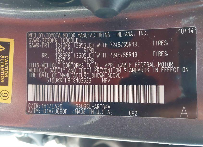 Photo 9 of 2015 Toyota Highlander LIMITED V6 (VIN 5TDDKRFH8FS103623)