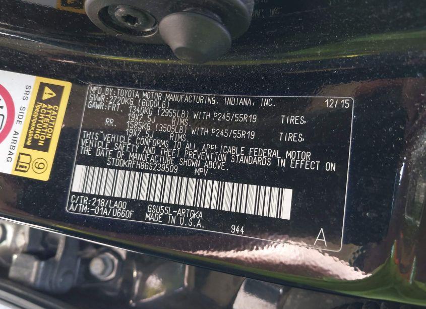 Photo 9 of 2016 Toyota Highlander LIMITED PLATINUM V6 (VIN 5TDDKRFH8GS239509)