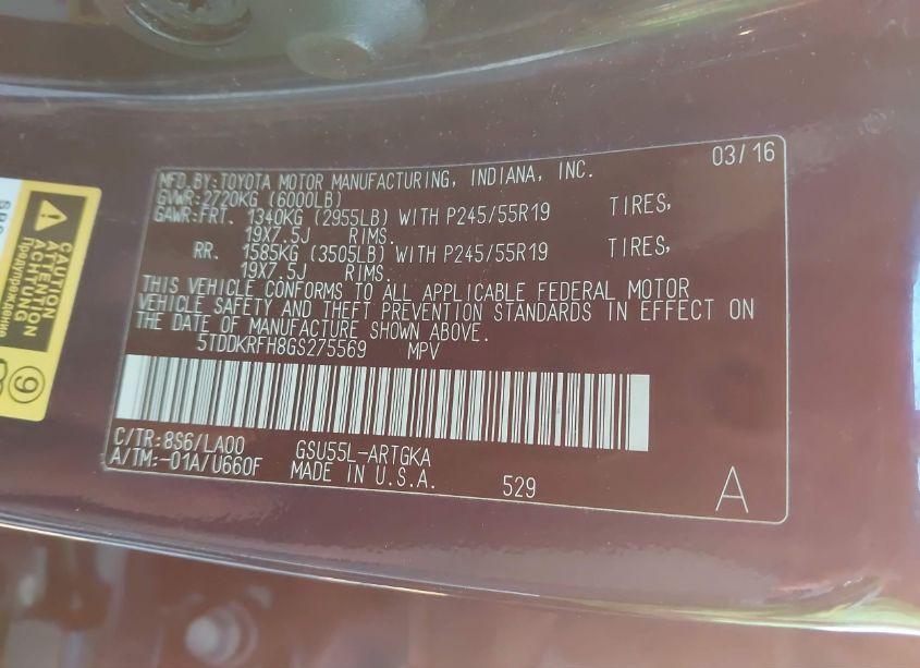 Photo 9 of 2016 Toyota Highlander LIMITED PLATINUM V6 (VIN 5TDDKRFH8GS275569)