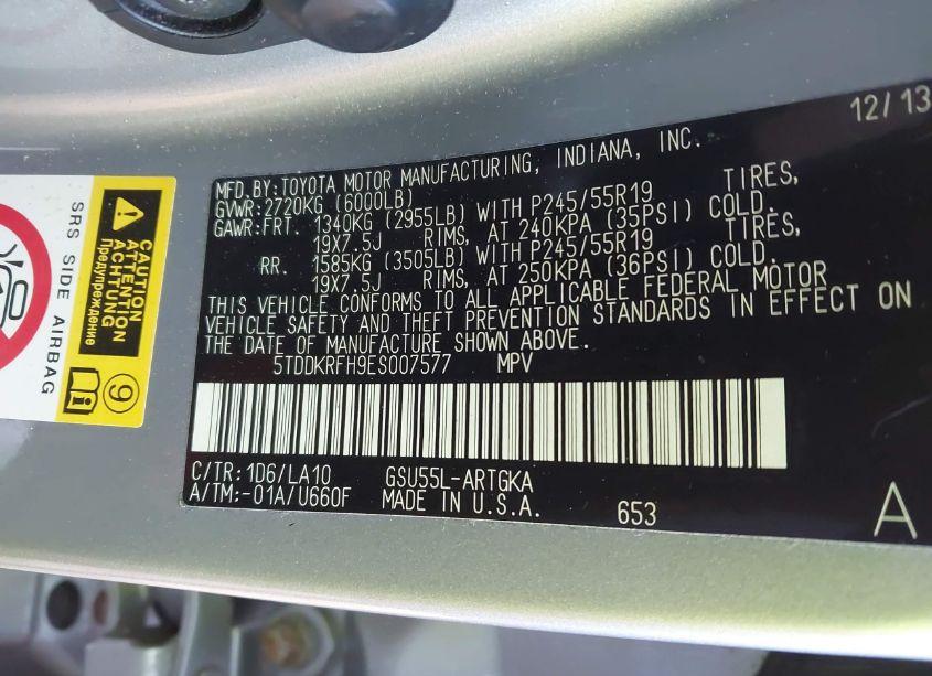 Photo 9 of 2014 Toyota Highlander LIMITED PLATINUM V6 (VIN 5TDDKRFH9ES007577)