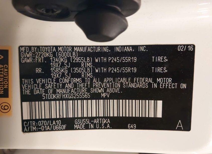 Photo 9 of 2016 Toyota Highlander LIMITED V6 (VIN 5TDDKRFHXGS255565)