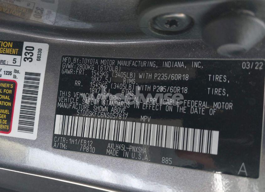 Photo 9 of 2022 Toyota Sienna XSE (VIN 5TDDSKFC6NS057817)
