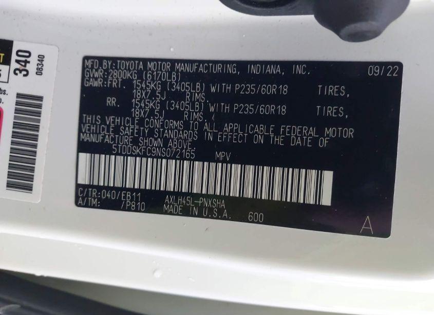 Photo 9 of 2022 Toyota Sienna XSE (VIN 5TDDSKFC9NS072165)