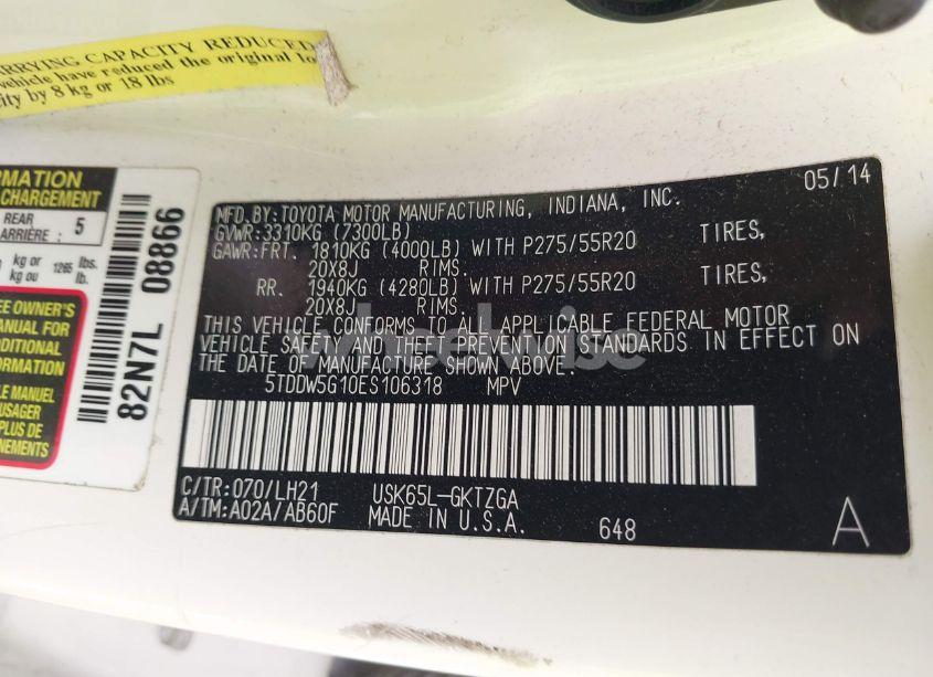 Photo 9 of 2014 Toyota Sequoia PLATINUM 5.7L V8 (VIN 5TDDW5G10ES106318)