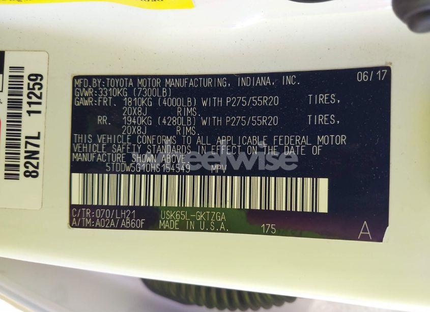 Photo 9 of 2017 Toyota Sequoia PLATINUM (VIN 5TDDW5G10HS154549)