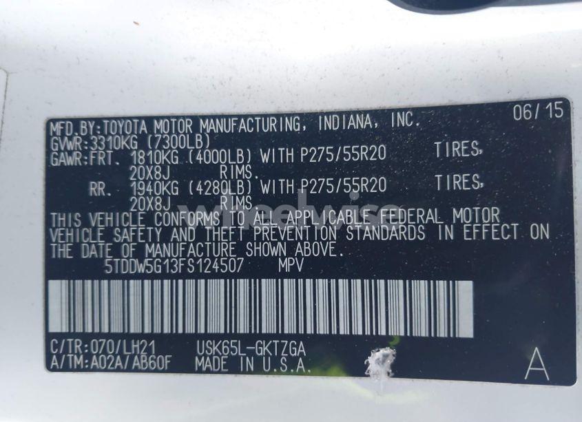 Photo 9 of 2015 Toyota Sequoia PLATINUM 5.7L V8 (VIN 5TDDW5G13FS124507)