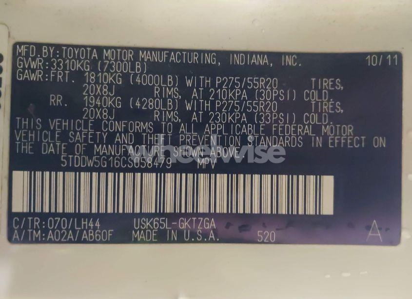 Photo 9 of 2012 Toyota Sequoia PLATINUM 5.7L V8 (VIN 5TDDW5G16CS058479)