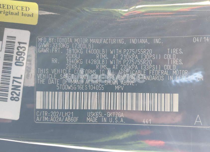 Photo 9 of 2014 Toyota Sequoia PLATINUM 5.7L V8 (VIN 5TDDW5G16ES104055)