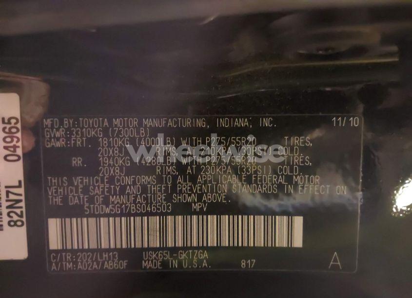 Photo 9 of 2011 Toyota Sequoia PLATINUM 5.7L V8 (VIN 5TDDW5G17BS046503)