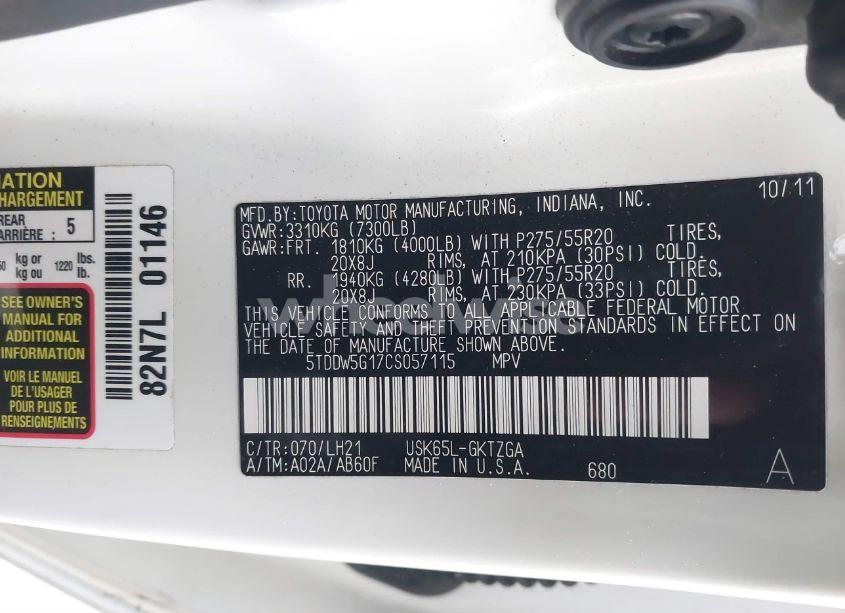 Photo 9 of 2012 Toyota Sequoia PLATINUM 5.7L V8 (VIN 5TDDW5G17CS057115)