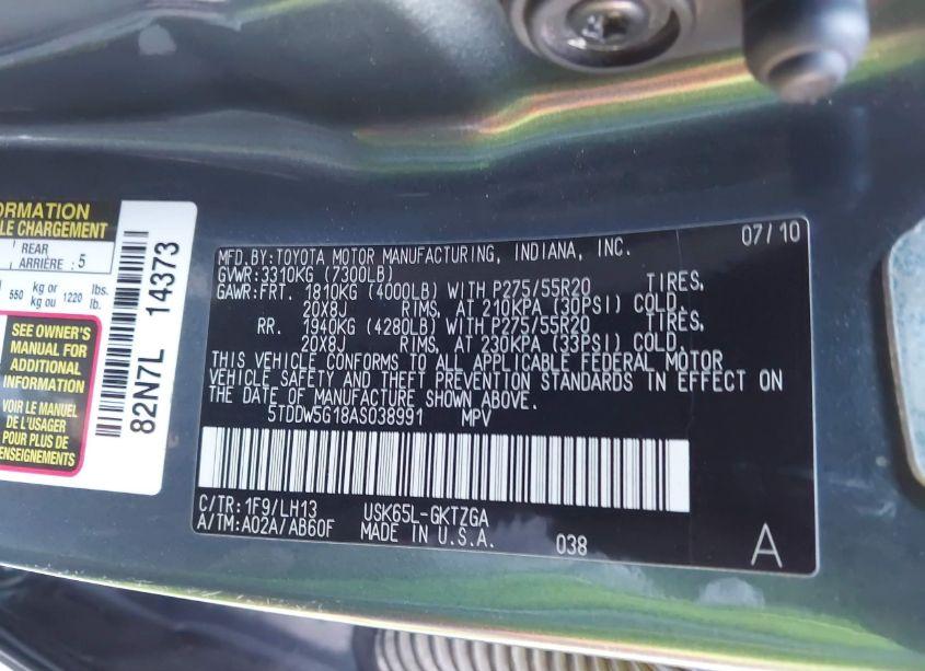 Photo 9 of 2010 Toyota Sequoia PLATINUM 5.7L V8 (VIN 5TDDW5G18AS038991)