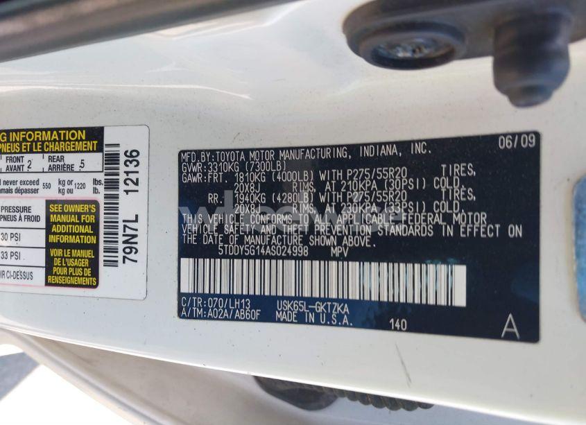 Photo 9 of 2010 Toyota Sequoia PLATINUM 5.7L V8 (VIN 5TDDY5G14AS024998)