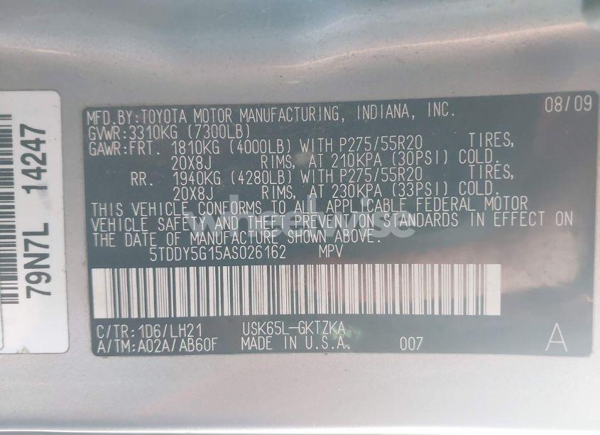 Photo 9 of 2010 Toyota Sequoia PLATINUM 5.7L V8 (VIN 5TDDY5G15AS026162)