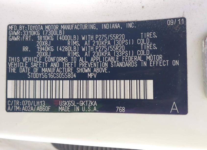 Photo 9 of 2012 Toyota Sequoia PLATINUM 5.7L V8 (VIN 5TDDY5G16CS055804)