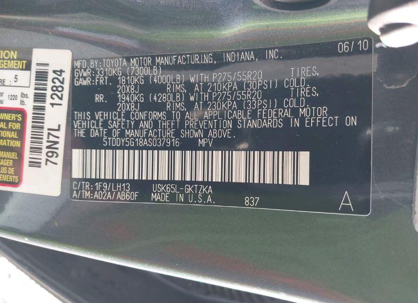 Photo 9 of 2010 Toyota Sequoia PLATINUM 5.7L V8 (VIN 5TDDY5G18AS037916)