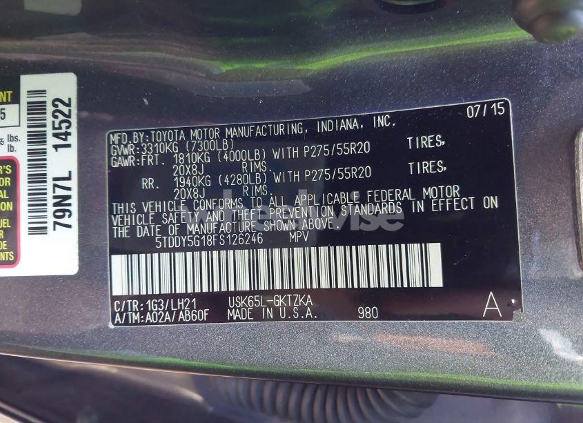 Photo 9 of 2015 Toyota Sequoia PLATINUM 5.7L V8 (VIN 5TDDY5G18FS126246)