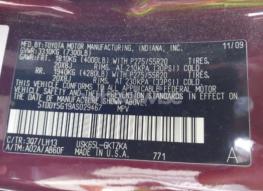 Photo 9 of 2010 Toyota Sequoia PLATINUM 5.7L V8 (VIN 5TDDY5G19AS029467)