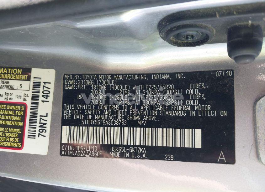 Photo 9 of 2010 Toyota Sequoia PLATINUM 5.7L V8 (VIN 5TDDY5G19AS038783)