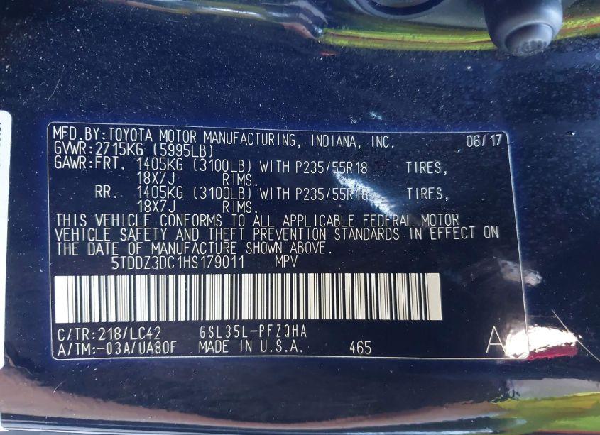 Photo 9 of 2017 Toyota Sienna XLE 7 PASSENGER (VIN 5TDDZ3DC1HS179011)