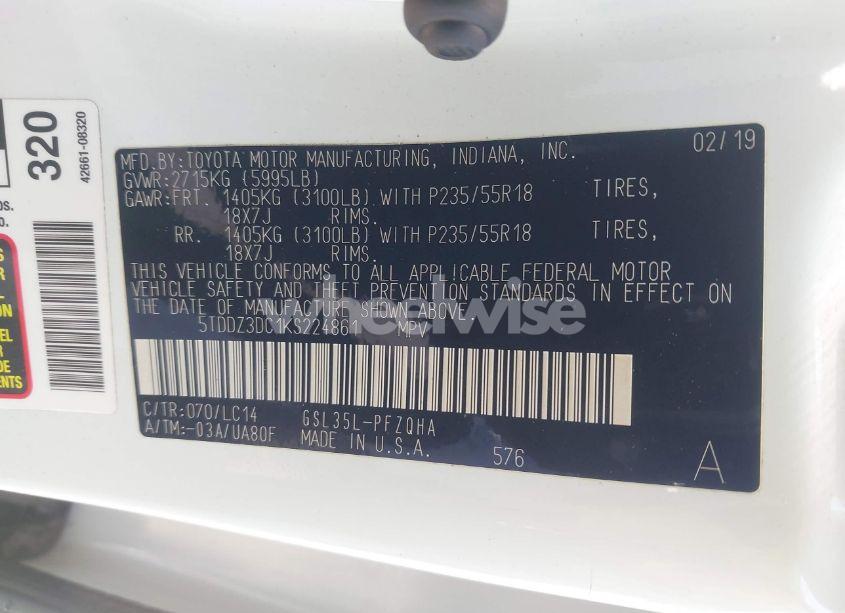 Photo 9 of 2019 Toyota Sienna XLE 7 PASSENGER (VIN 5TDDZ3DC1KS224861)