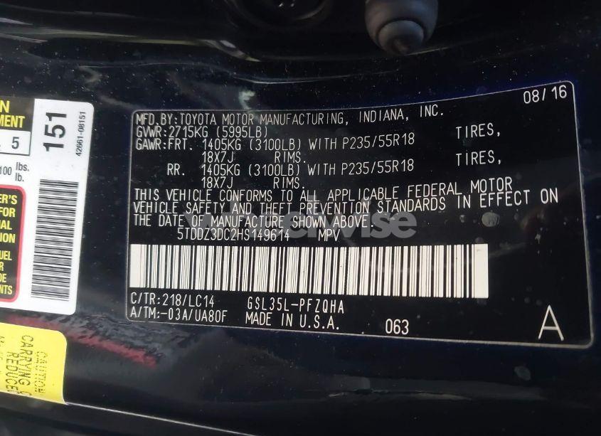 Photo 9 of 2017 Toyota Sienna XLE/LIMITED (VIN 5TDDZ3DC2HS149614)