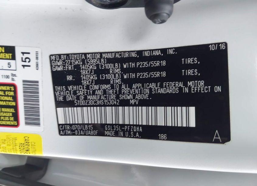 Photo 9 of 2017 Toyota Sienna LIMITED PREMIUM 7 PASSENGER (VIN 5TDDZ3DC3HS153042)