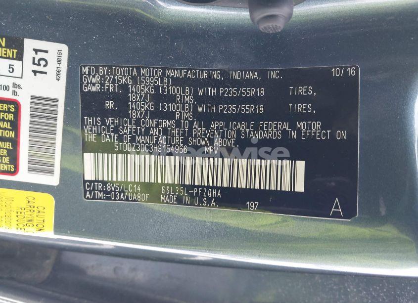 Photo 9 of 2017 Toyota Sienna XLE/LIMITED (VIN 5TDDZ3DC3HS154966)